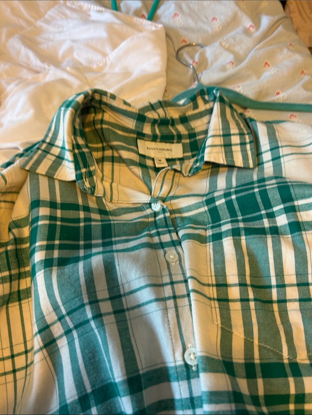 Banana Republic Green and White Plaid Button-Down Shirt